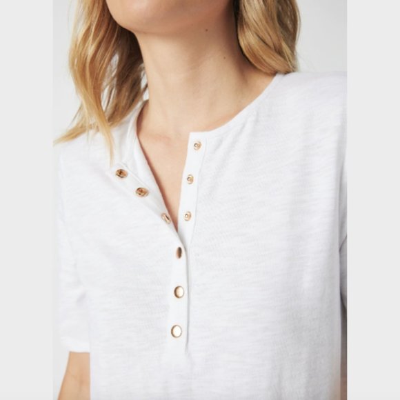 SOLD NWT Decjuba White Henley T-Shirt Top Tee Size XS Cotton Slub Short Sleeve - Picture 4 of 12